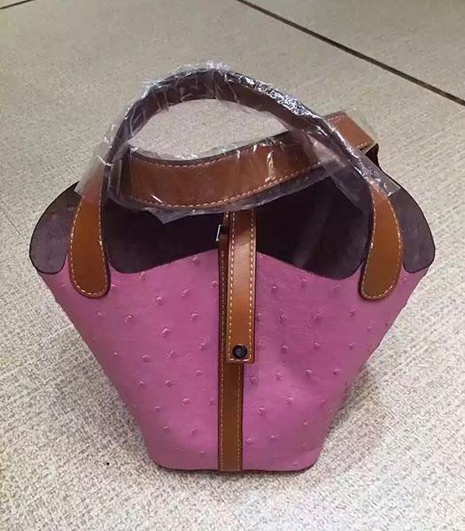 Hermes Picotin Lock Pink Leather Ostrich Grain Small Shoulder Bag