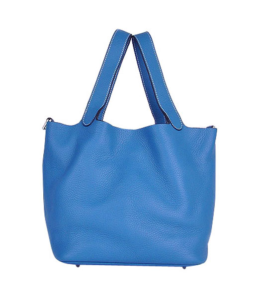 Hermes Picotin Lock PM Basket Bag With Middle Blue Leather