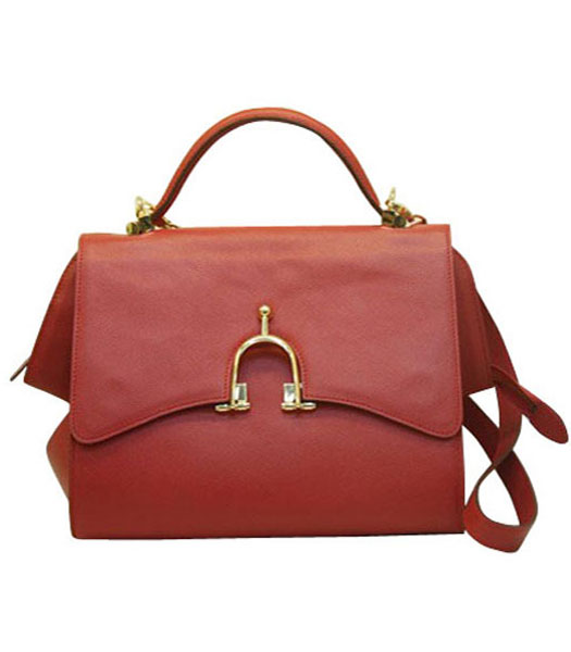 Hermes Red Palm Print Leather Mini Top Handle Bag