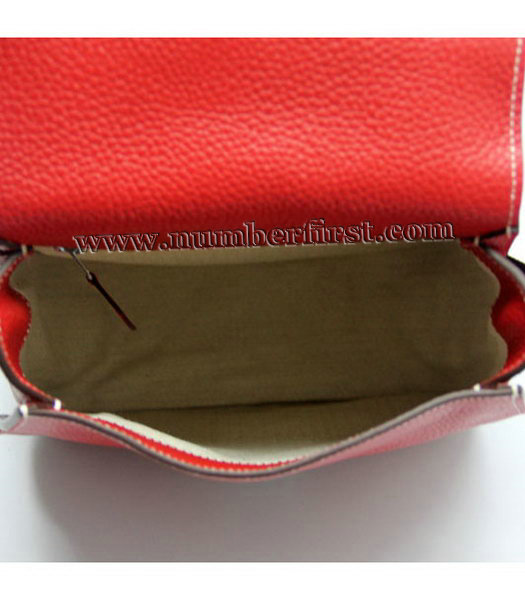Hermes Red Togo Leather Silver Metal Message Bag-6
