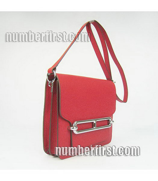 Hermes Red Togo Leather Small Messenger Bag with Silver-1