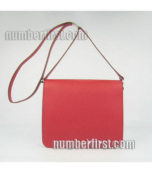 Hermes Red Togo Leather Small Messenger Bag with Silver-2