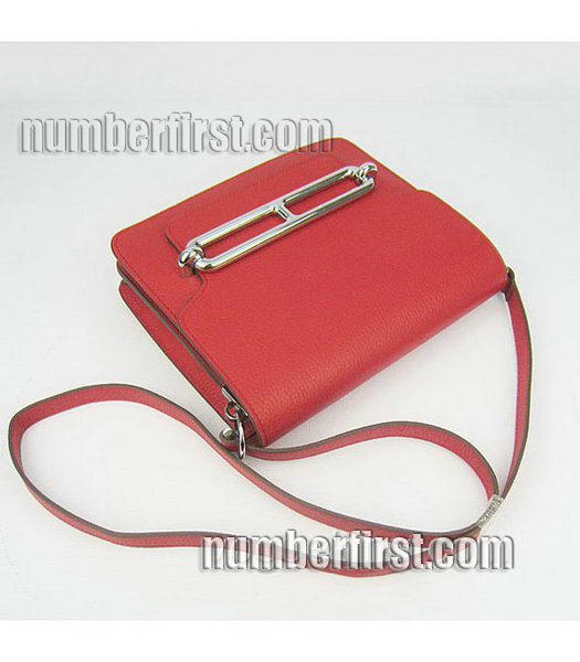 Hermes Red Togo Leather Small Messenger Bag with Silver-4