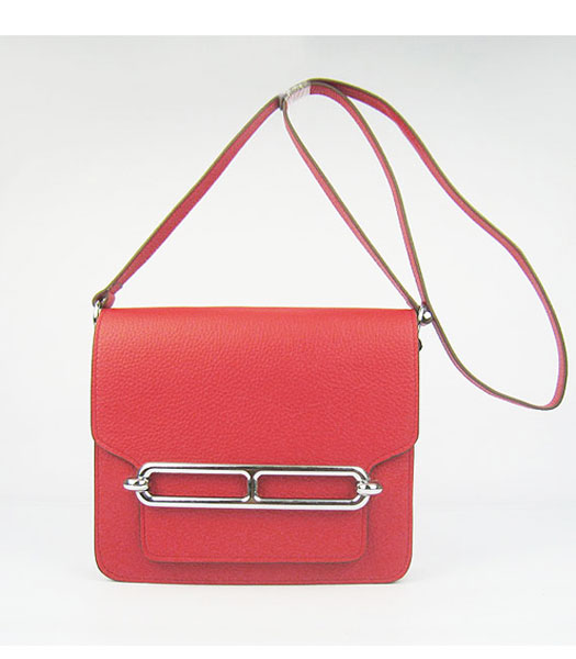 Hermes Red Togo Leather Small Messenger Bag with Silver