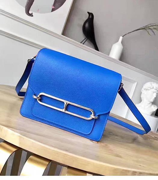 Hermes Roulis Blue Original Calfskin Litchi Veins Mini Shoulder Bag