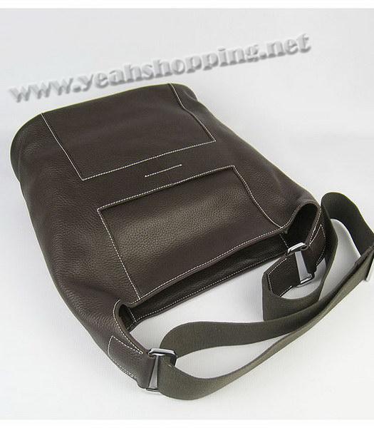 Hermes Shoulder Bag Dark Coffee Leather Silver Metal-4