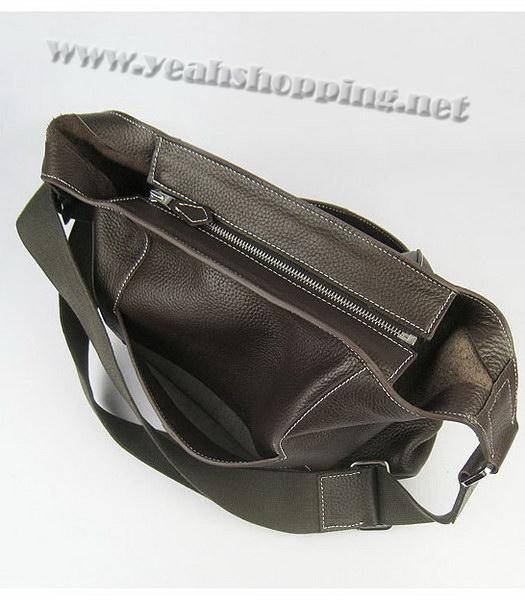 Hermes Shoulder Bag Dark Coffee Leather Silver Metal-5