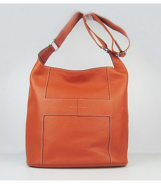 Hermes Shoulder Bag Orange Leather Silver Metal