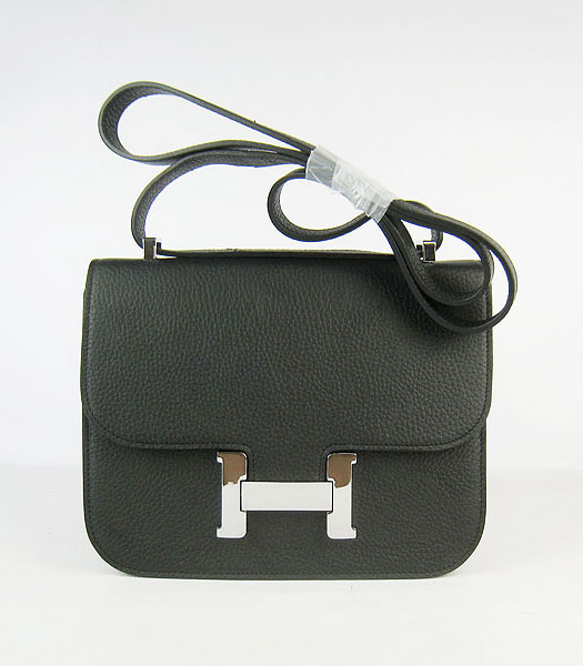 Hermes Silver Lock Messenger Bag in Black