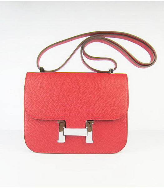 Hermes Silver Lock Messenger Bag Red