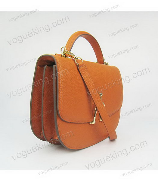 Hermes Single Handles Messenger Bag Orange Calfskin Leather With Golden Metal-1