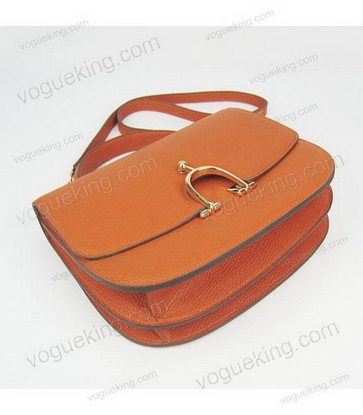 Hermes Single Handles Messenger Bag Orange Calfskin Leather With Golden Metal-3