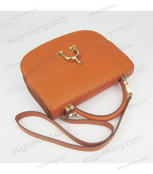 Hermes Single Handles Messenger Bag Orange Calfskin Leather With Golden Metal-4