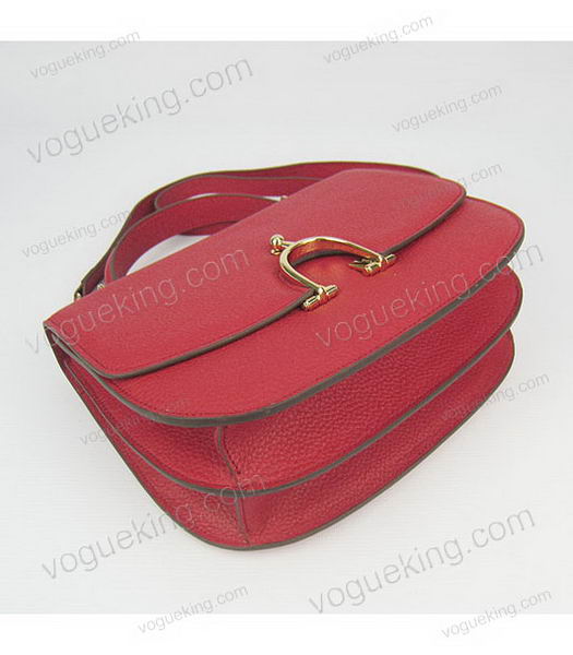 Hermes Single Handles Messenger Bag Red Calfskin Golden Metal-3