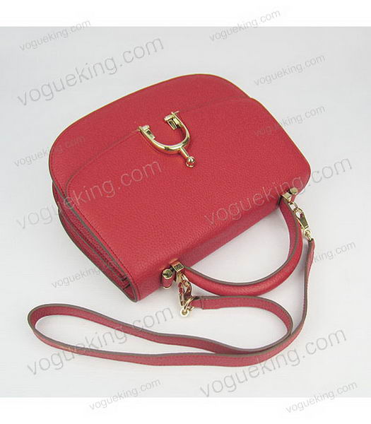 Hermes Single Handles Messenger Bag Red Calfskin Golden Metal-4