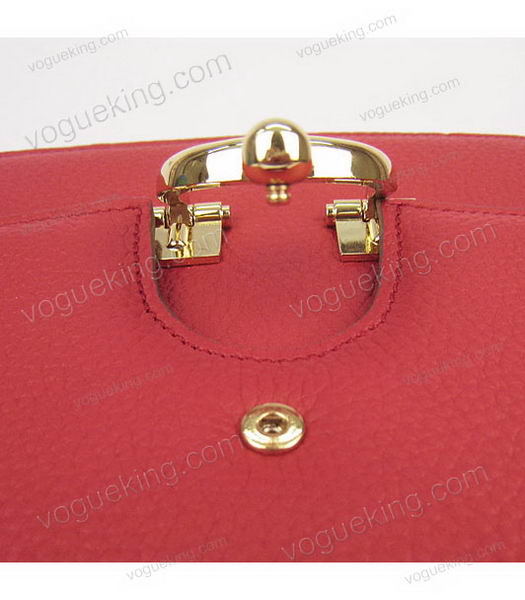 Hermes Single Handles Messenger Bag Red Calfskin Golden Metal-6