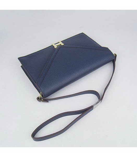Hermes Small Envelope Message Bag Dark Blue Leather with Gold Hardware-3