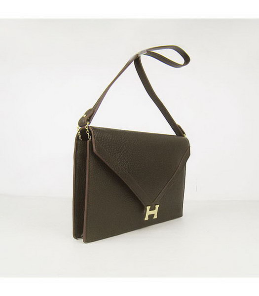 Hermes Small Envelope Message Bag Dark Coffee Leather with Gold Hardware-1