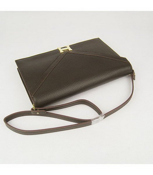 Hermes Small Envelope Message Bag Dark Coffee Leather with Gold Hardware-3