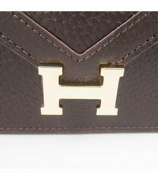 Hermes Small Envelope Message Bag Dark Coffee Leather with Gold Hardware-4