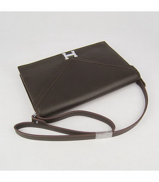 Hermes Small Envelope Message Bag Dark Coffee Leather with Silver Hardware-2