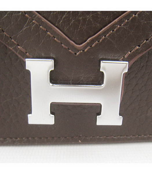 Hermes Small Envelope Message Bag Dark Coffee Leather with Silver Hardware-3