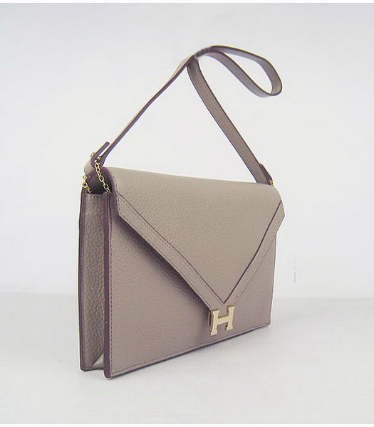 Hermes Small Envelope Message Bag Grey Leather with Gold Hardware-1