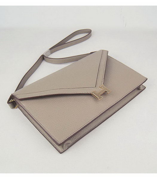 Hermes Small Envelope Message Bag Grey Leather with Gold Hardware-2