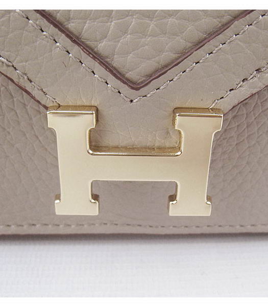 Hermes Small Envelope Message Bag Grey Leather with Gold Hardware-4