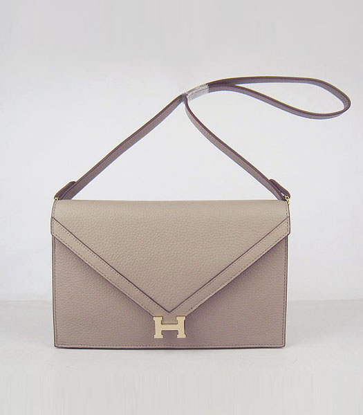Hermes Small Envelope Message Bag Grey Leather with Gold Hardware