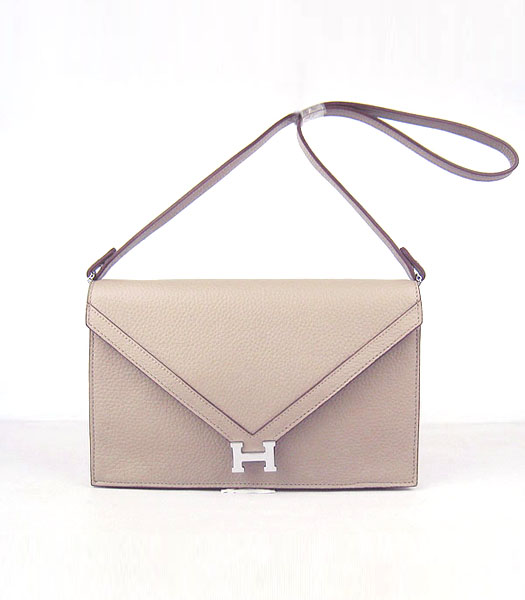 Hermes Small Envelope Message Bag Grey Leather with Silver Hardware