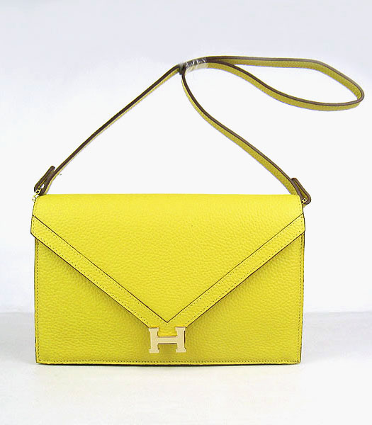 Hermes Small Envelope Message Bag Lemon Yellow Leather with Gold Hardware