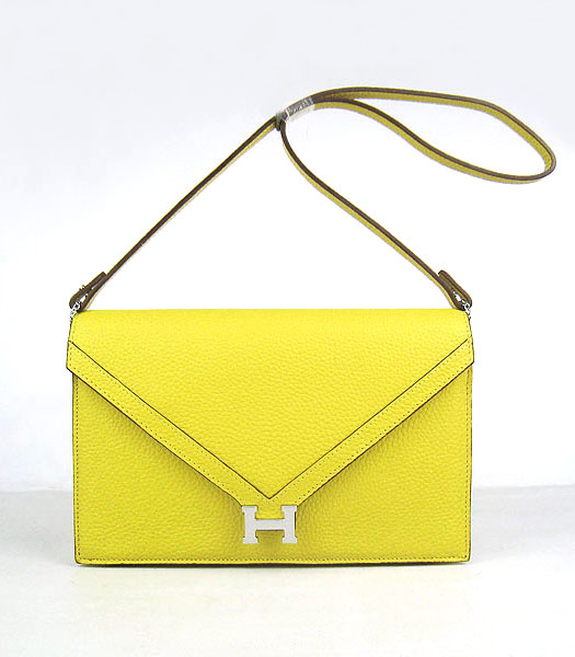 Hermes Small Envelope Message Bag Lemon Yellow Leather with Silver Hardware