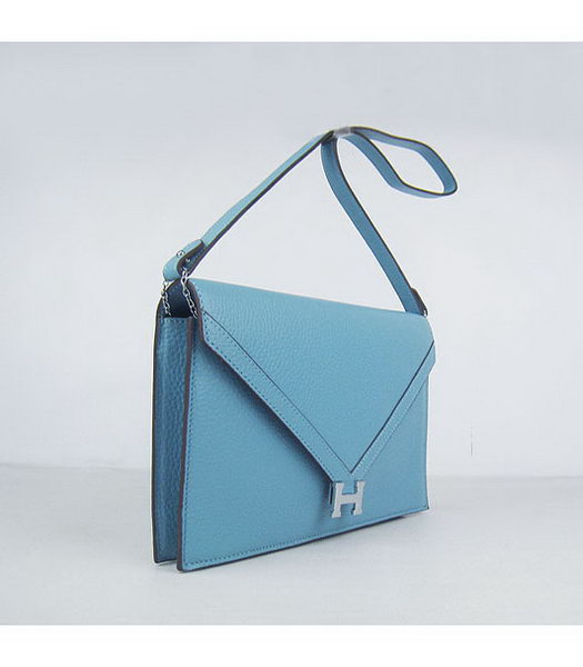Hermes Small Envelope Message Bag Light Blue Leather with Silver Hardware-1