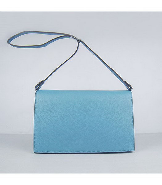 Hermes Small Envelope Message Bag Light Blue Leather with Silver Hardware-2