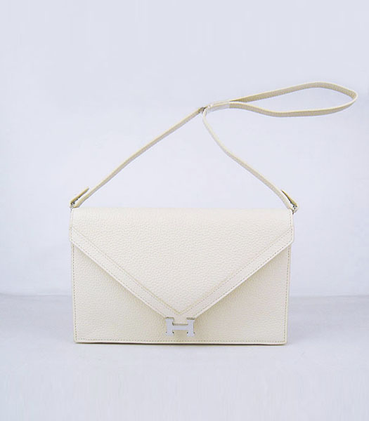 Hermes Small Envelope Message Bag Offwhite Leather with Silver Hardware