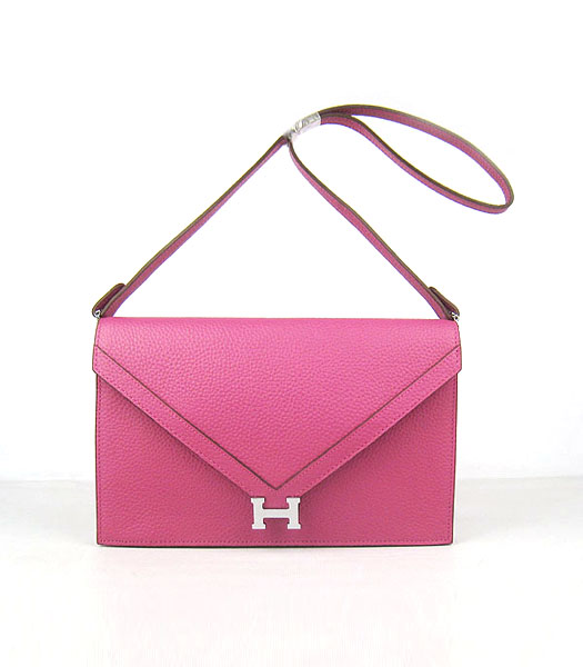 Hermes Small Envelope Message Bag Peach Leather with Silver Hardware