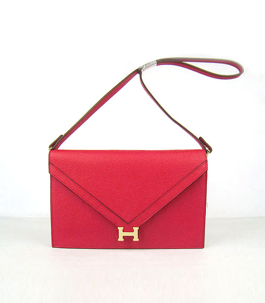 Hermes Small Envelope Message Bag Red Leather with Gold Hardware