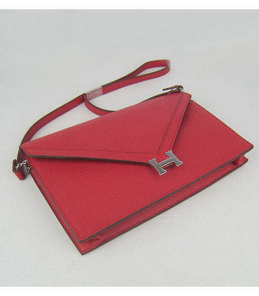 Hermes Small Envelope Message Bag Red Leather with Silver Hardware-2