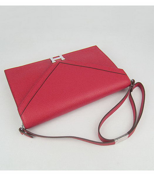 Hermes Small Envelope Message Bag Red Leather with Silver Hardware-3