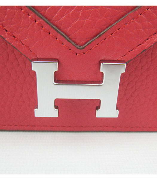 Hermes Small Envelope Message Bag Red Leather with Silver Hardware-4