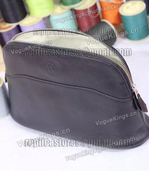 Hermes Swift Leather Zipper Cosmetic Bag Black-2