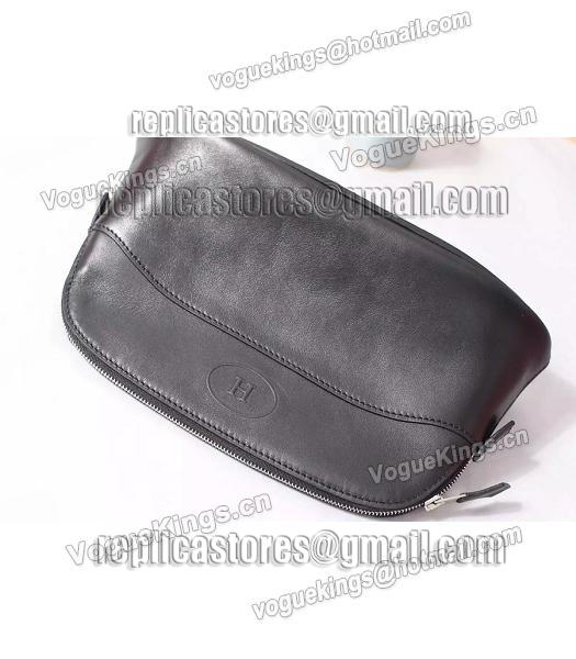 Hermes Swift Leather Zipper Cosmetic Bag Black-3