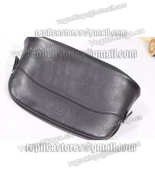 Hermes Swift Leather Zipper Cosmetic Bag Black-4