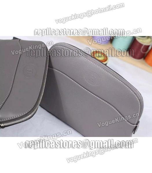 Hermes Swift Leather Zipper Cosmetic Bag Grey-1