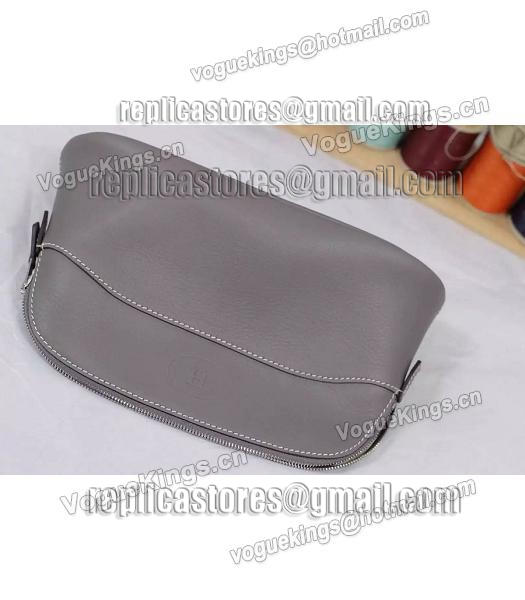 Hermes Swift Leather Zipper Cosmetic Bag Grey-4