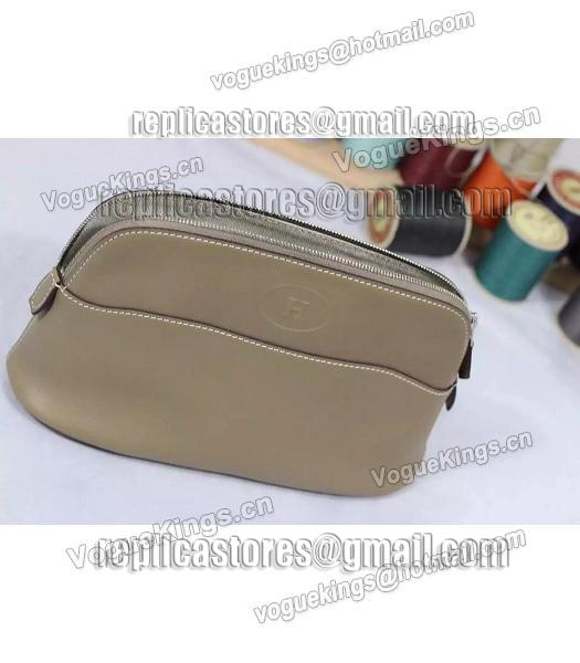 Hermes Swift Leather Zipper Cosmetic Bag Khaki-4