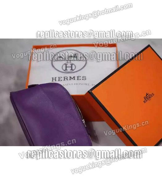 Hermes Swift Leather Zipper Cosmetic Bag Purple-7