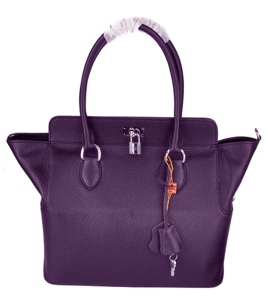 Hermes Toolbox 30cm Togo Leather Bag in Purple with Strap -1