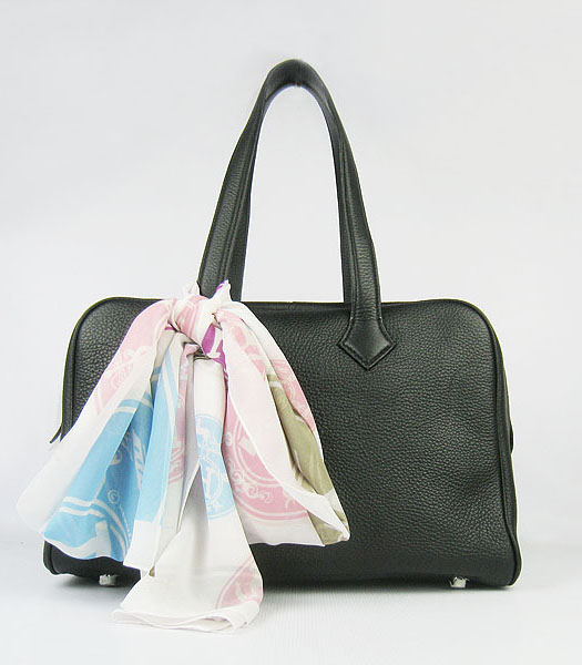 Hermes Victoria II Tote Bag Black Leather with Scarf